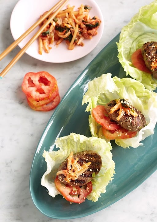 Korean Aussie Beef Lettuce Cups with Kimchi